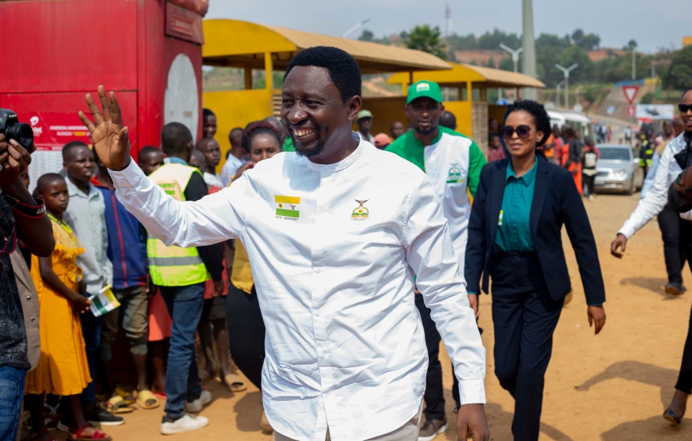 Democratic Green Party&#039;s flag bearer Frank Habineza during a campaign rally in Nyamagabe on Sunday, July 7. Courtesy