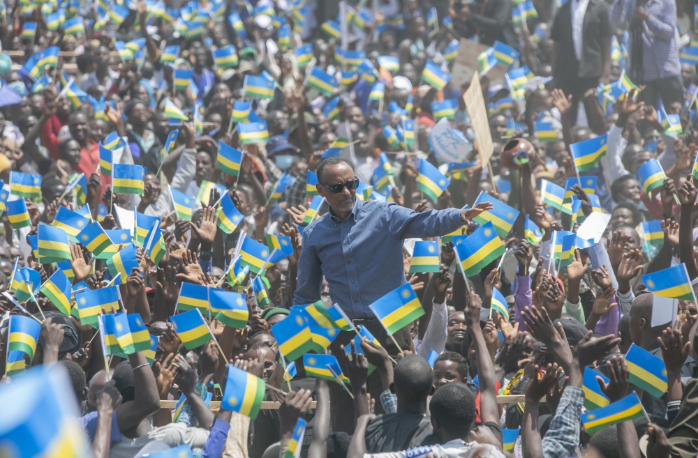 President Paul Kagame greets thousands of residents durin his citizen outreach in Ruhango District on August 25, 2022. Photo by Village Urugwiro