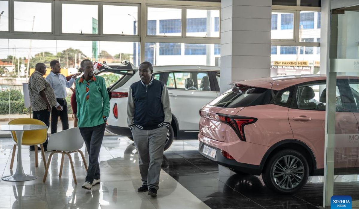 Customers visit a store of Chinese automotive brand Neta in Nairobi, Kenya, July 5, 2024. Chinese automotive brand Neta announced its entry into the Kenyan market on June 26, 2024. (Xinhua/Wang Guansen)