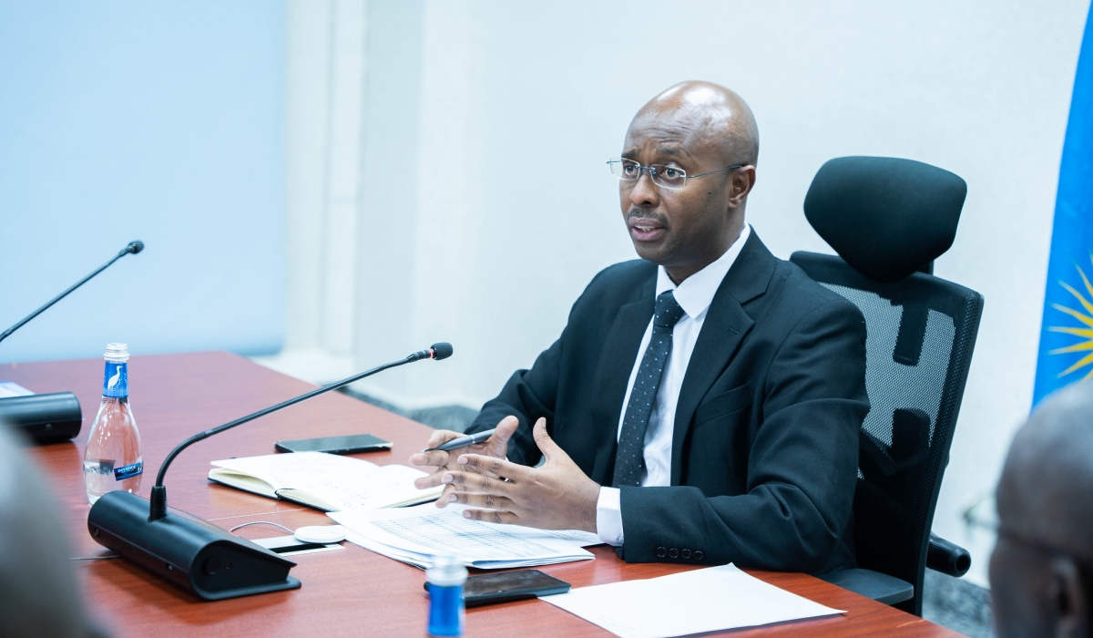 Minister of Finance and Economic Planning Yusuf Murangwa addresses journalists in Kigali on June 19, 2024. Photo by Craish Bahizi