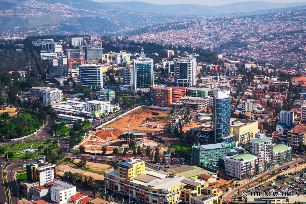 Aerial view of Kigali city ,the capital of Rwanda, after the reconstruction of the country after the liberation of Rwanda. File