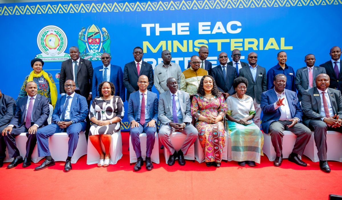 Delegates pose for a photo at the beginning of the East African Community (EAC) Ministerial Retreat in Zanzibar, Tanzania, on July 6. The retreat that was mean to, among others, consider the worsening security situation in eastern DR Congo.
