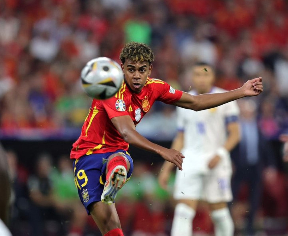 Yamal, 16, celebrates after scoring an equalizer in Spain&#039;s 2-1 semifinal win over France on Tuesday, July 9, at BVB Stadion in Dortmund-courtesy (2)