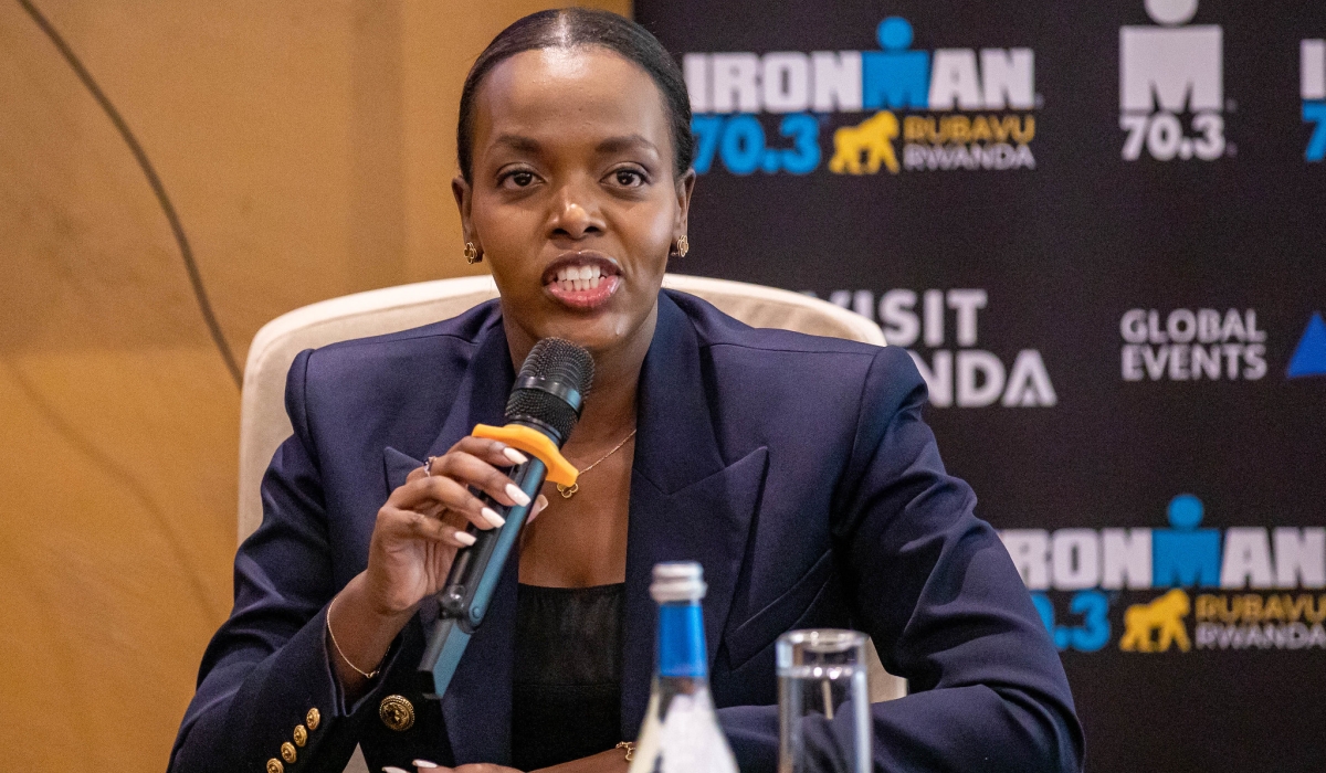 Global Events Africa CEO Bonita Mutoni,  speaks about  the third edition of Ironman 70.3  Triathlon competition scheduled for August 4 in Rubavu District, Western Province. Photo by Dan Gatsinzi 