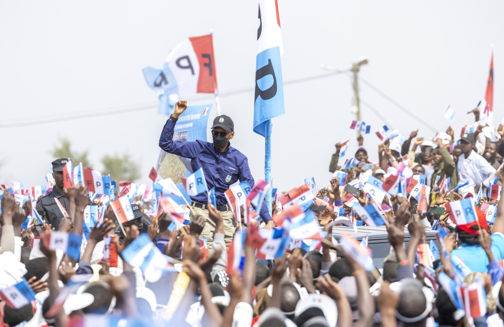 RPF-Inkotanyi presidential candidate Paul Kagame during the campaign in Gicumbi on July 9. Photo by Oliver Mugwiza 