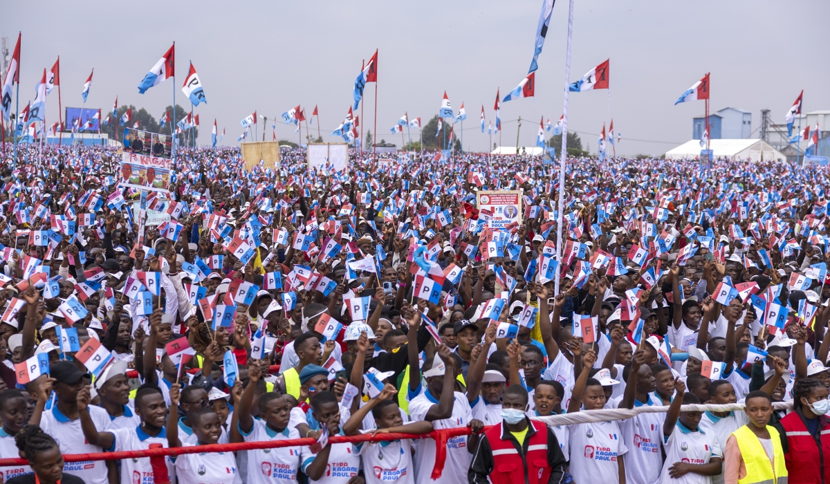 Thousands of residents gathered at the stadium, during the RPF Inkotanyi campaign rally in Gicumbi District on July 9. Photo by Olivier Mugwiza 