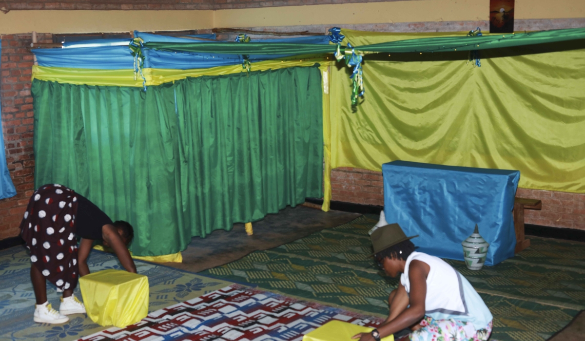 Workers setting up the polling station