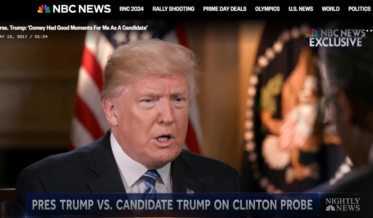 Screengrab from then-US President Donald Trump interview with NBC News in May 2017, retrieved from nbcnews.com on July 17, 2024.