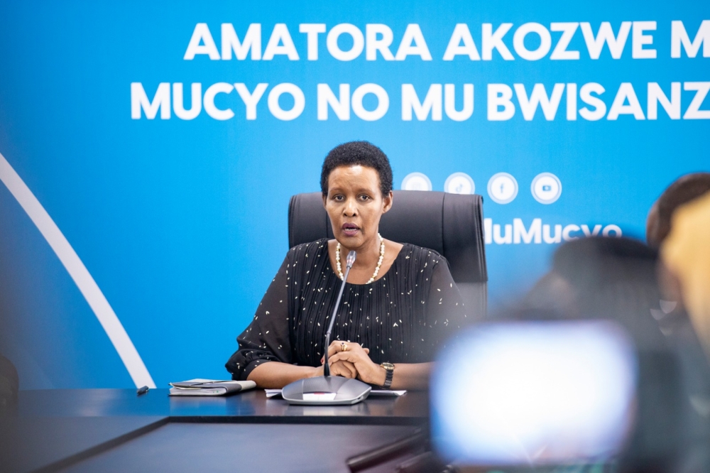 The National Electoral Commission Chairperson Oda Gasinzigwa addresses journalists while announcing provisional  results of the elections on Thursday on July 18. Photo by Emmanuel Dushimimana