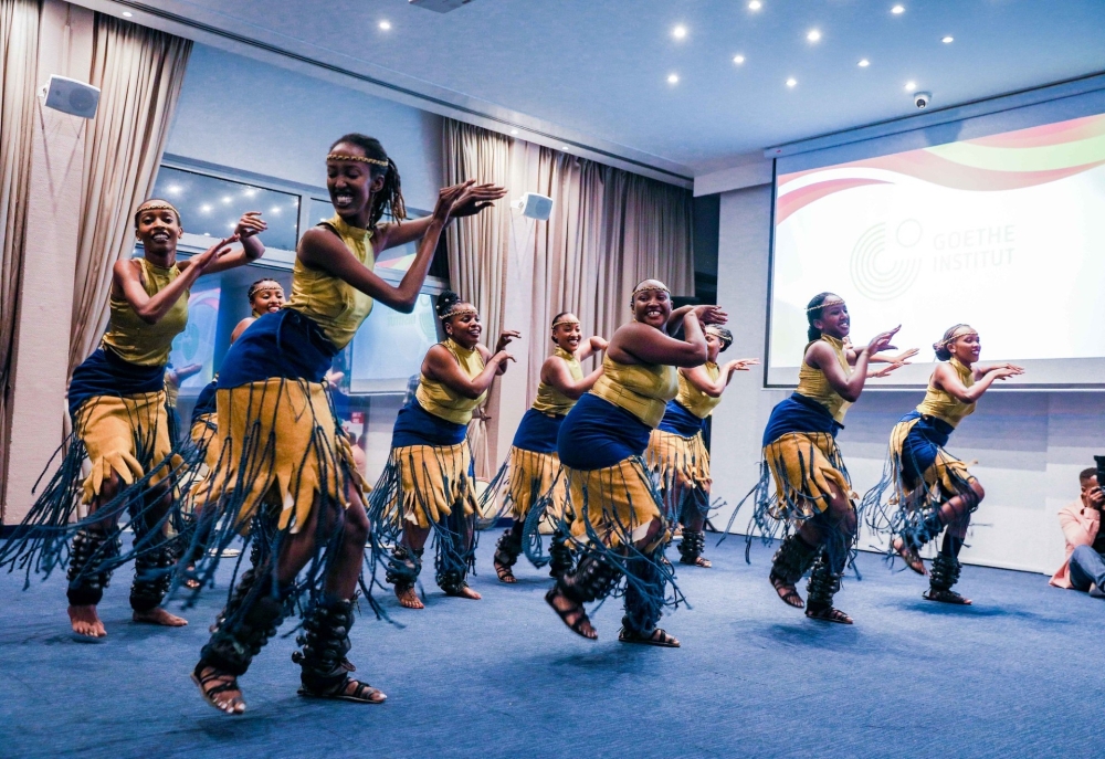 Inyamibwa traditional dance troupe performs at Ubumuntu Arts Festival opening night in Kigali on July 18. The ten-day festival runs until July 28. Photo by Craish Bahizi.