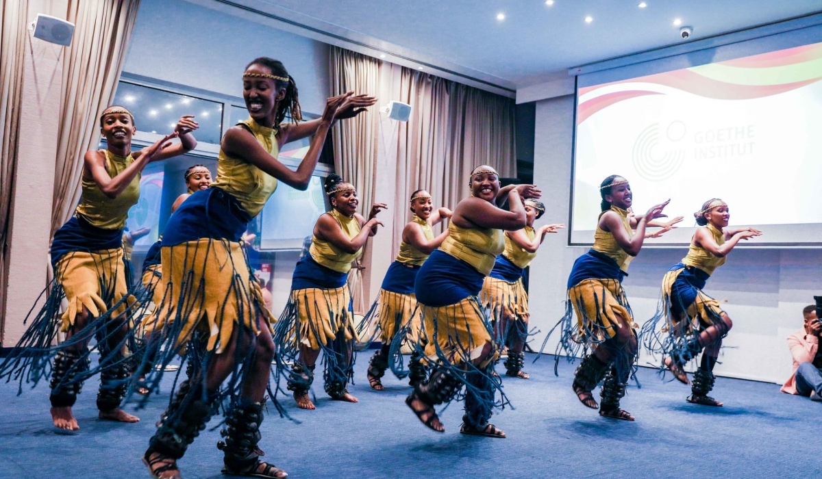 Inyamibwa traditional dance troupe performs at Ubumuntu Arts Festival opening night in Kigali on July 18. The ten-day festival runs until July 28. Photo by Craish Bahizi.