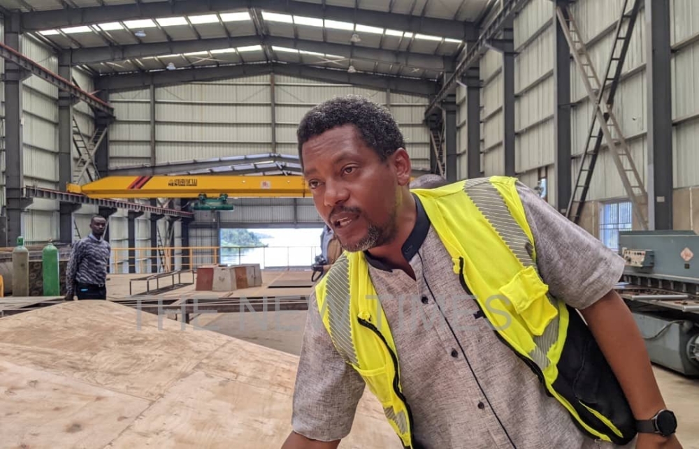 Eng Alain Munyaburanga, the Managing Director of Afrinest Engineering, a shipbuilding company constructing Nkombo Boat II. All photos by Germain Nsanzimana.