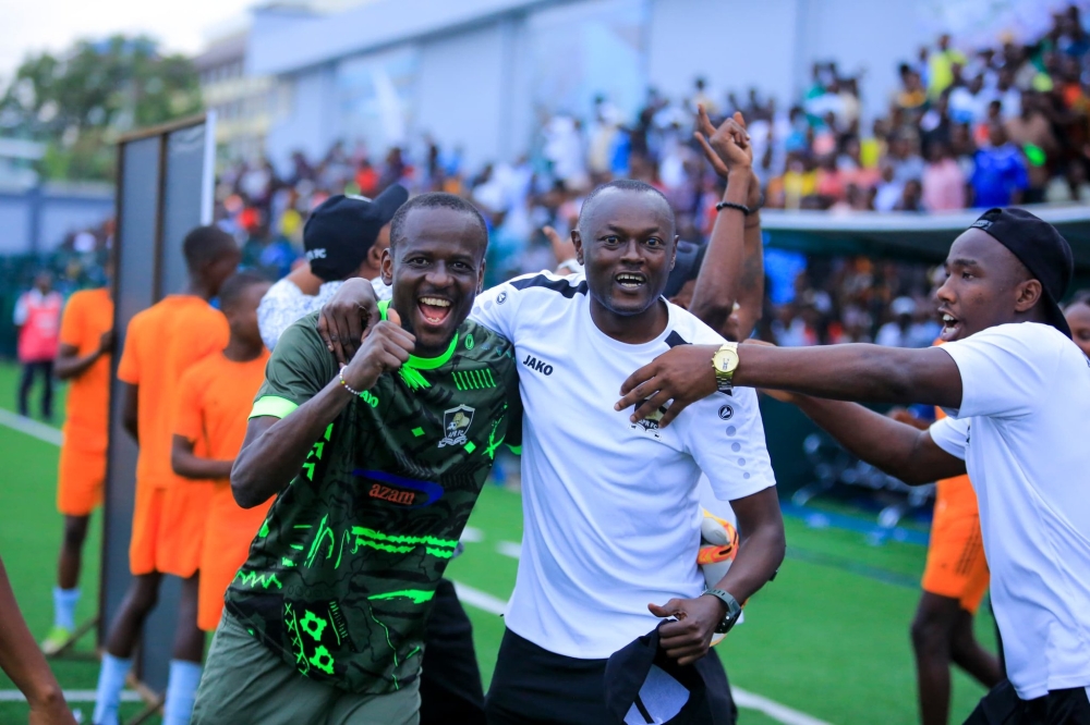 APR FC players and staff celebrate after progressing through to the 2024 CECAFA Kagame Cup final.