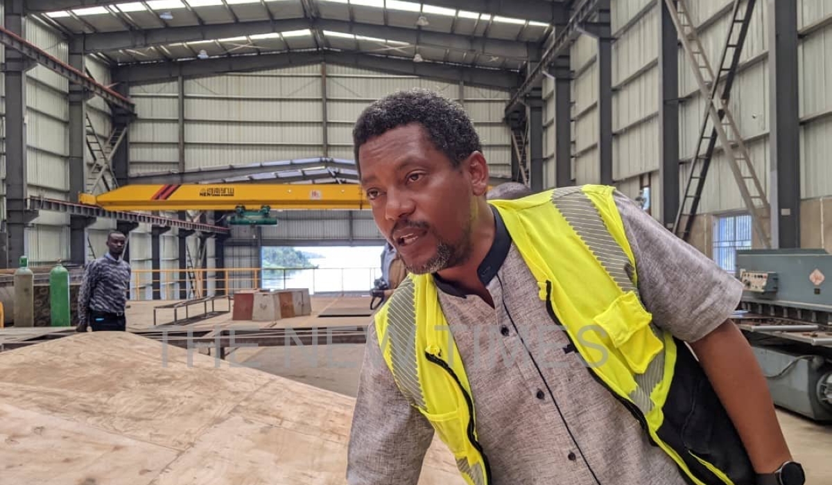 Eng Alain Munyaburanga, the Managing Director of Afrinest Engineering, a shipbuilding company constructing Nkombo Boat II. All photos by Germain Nsanzimana.