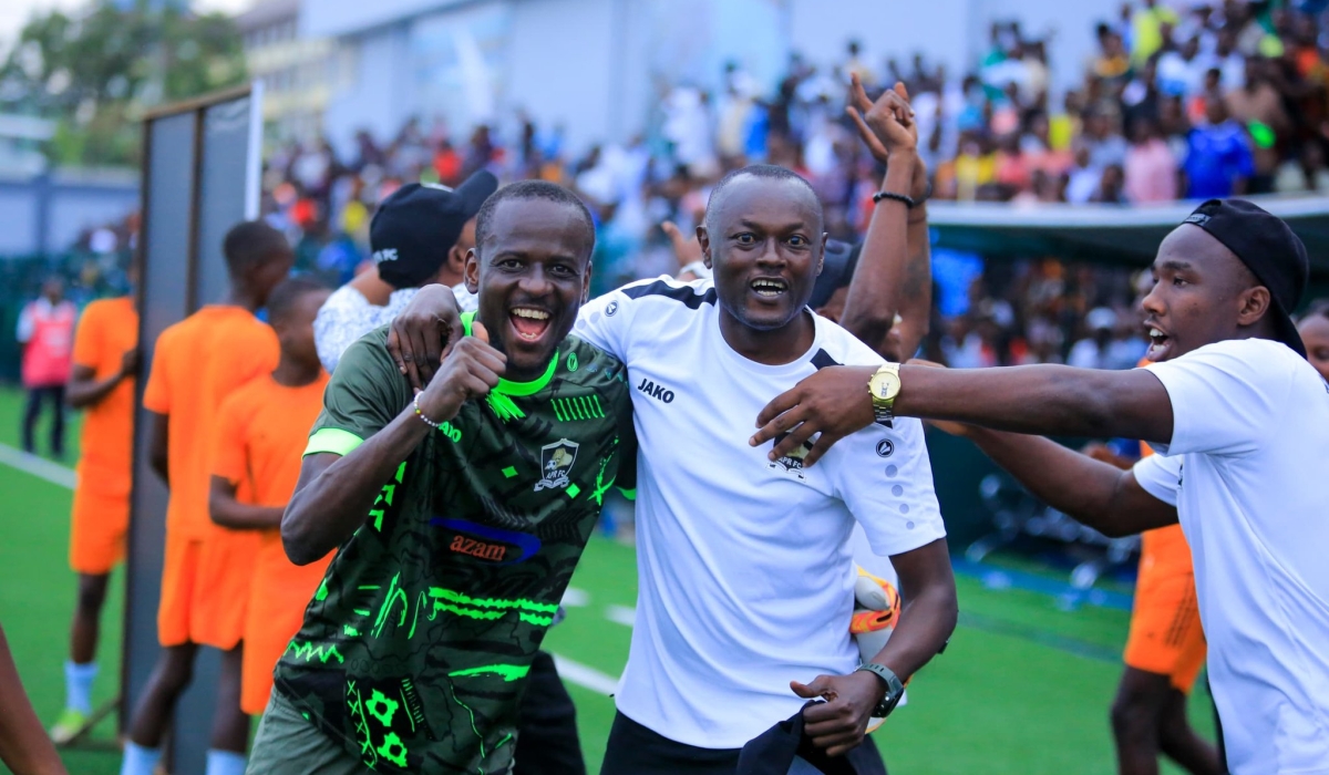 APR FC players and staff celebrate after progressing through to the 2024 CECAFA Kagame Cup final.