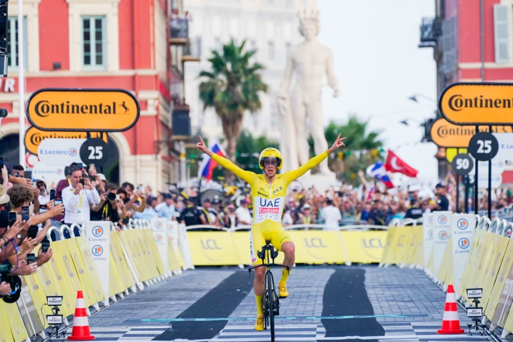 UAE Team Emirates rider Tadej Pogacar sealed a sensational Tour de France-Giro d&#039;Italia double by winning the stage 21-time trial into Nice on Sunday- Photo courtesy