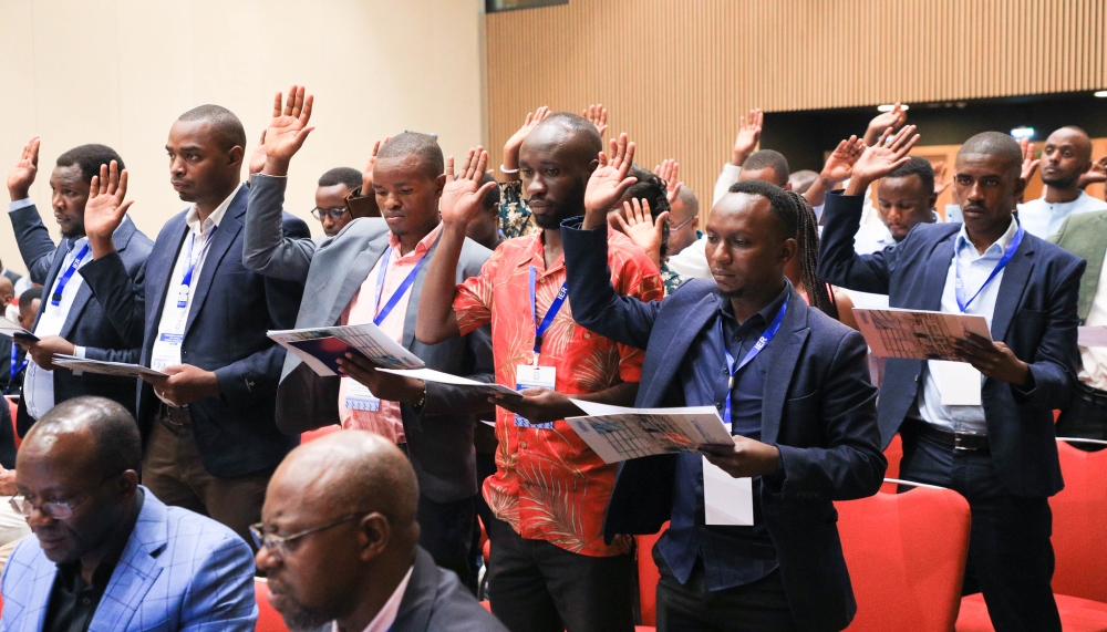 New members of  the Institution of Engineers Rwanda (IER) take oath to be accredited by the institution in Kigali. Photo by Craish Bahizi