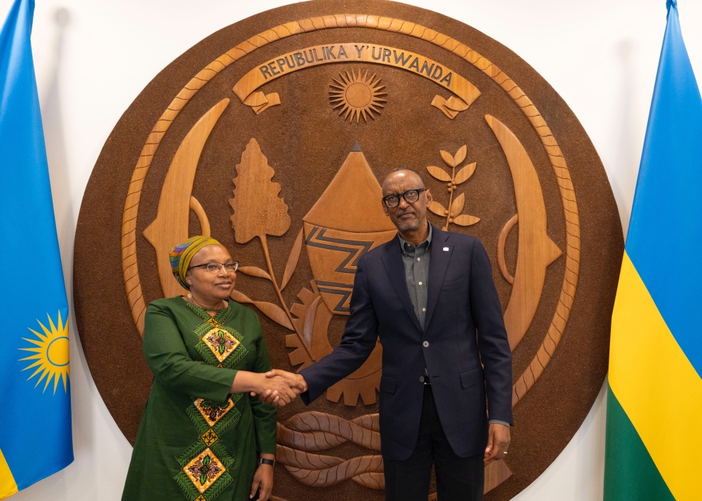 President Paul Kagame and UN Under-Secretary-General and Special Advisor to UN Secretary-General on the Prevention of Genocide, Alice Wairimu Nderitu, at Village Urugwiro, on Monday, July 22.