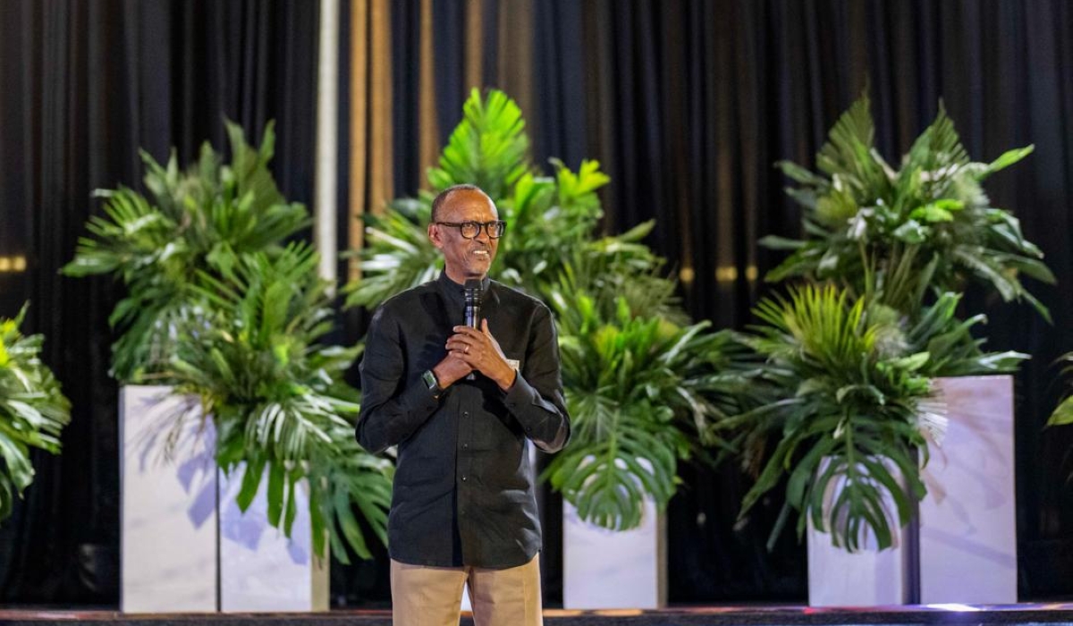 President Kagame addresses delegates  during a cocktail reception to thank key contributors to the successful RPF presidential campaign, on July 21. Courtesy