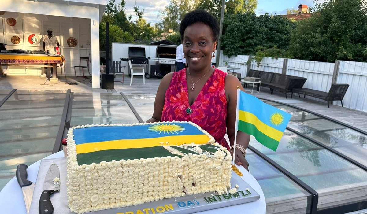 Rwandan Ambassador to Sweden Diane Gashumba during the celebration of Rwanda&#039;s Liberation Day  on the evening of Saturday, July 20. Courtesy