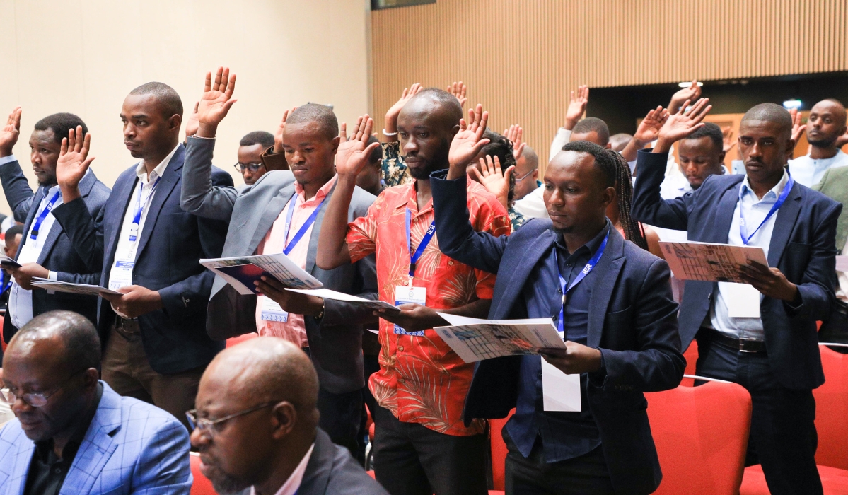 New members of  the Institution of Engineers Rwanda (IER) take oath to be accredited by the institution in Kigali. Photo by Craish Bahizi