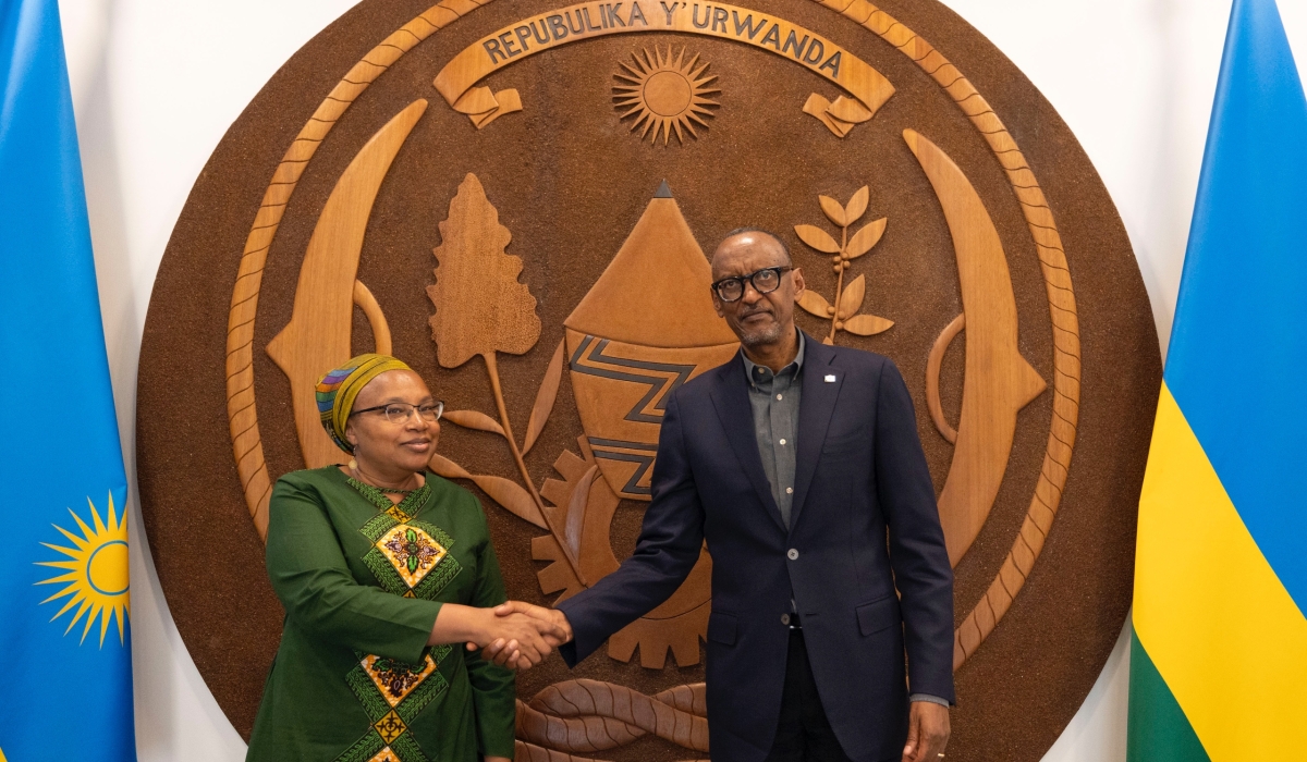 President Paul Kagame and UN Under-Secretary-General and Special Advisor to UN Secretary-General on the Prevention of Genocide, Alice Wairimu Nderitu, at Village Urugwiro, on Monday, July 22.