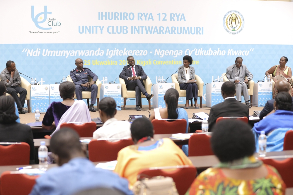 Panelists share their testimony during the 12th edition of Unity Club at Kigali Convention Center on 25 October 2019 .File