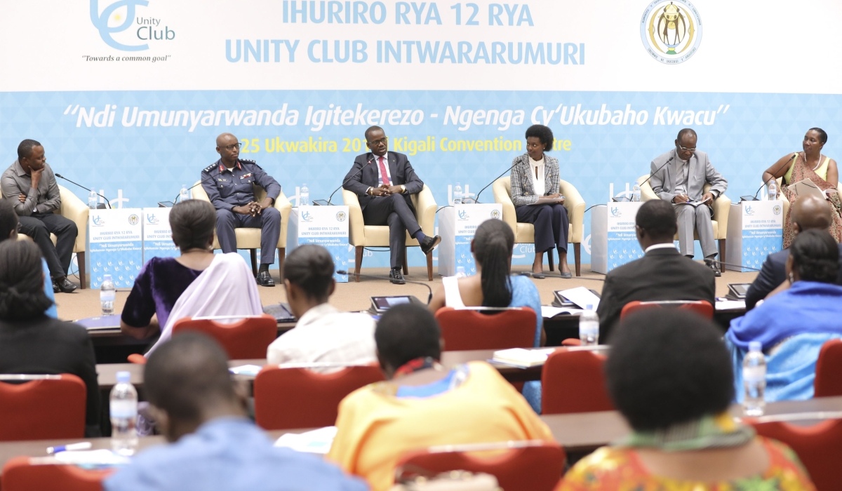 Panelists share their testimony during the 12th edition of Unity Club at Kigali Convention Center on 25 October 2019 .File