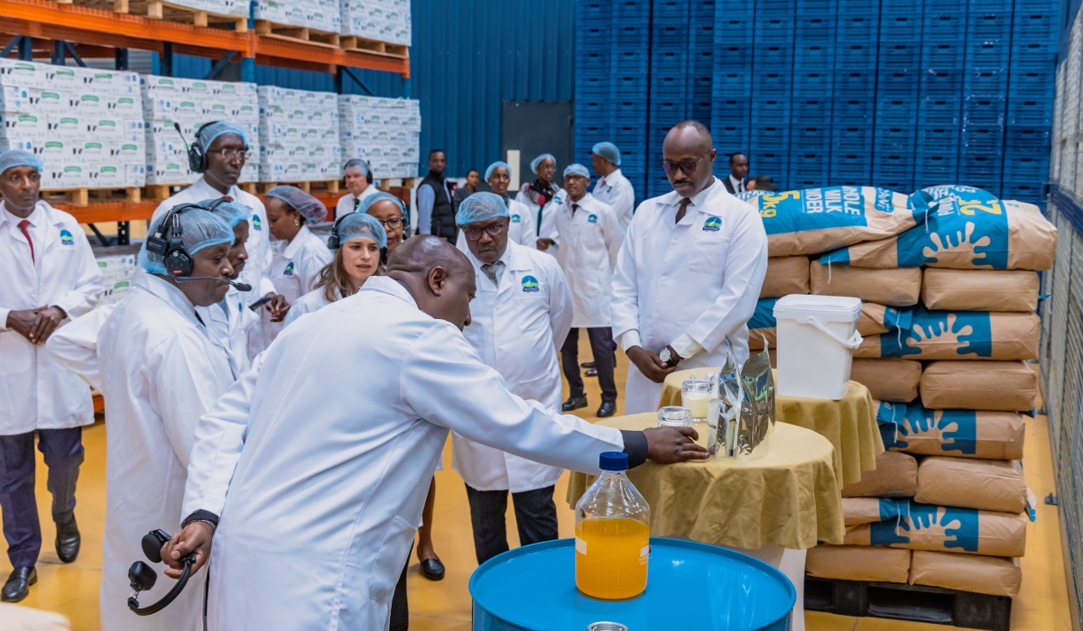 Prime Minister Edouard Ngirente  during a guided tour of the newly inaugurated Rwanda’s first milk powder factory in Nyagatare District, on Wednesday, July 24. Courtesy