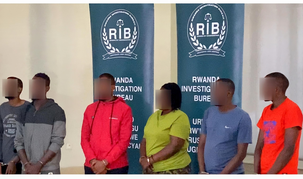 Six members four men and two women  of a suspected sevenperson scam crew paraded by RIB on Thursday, July 25.