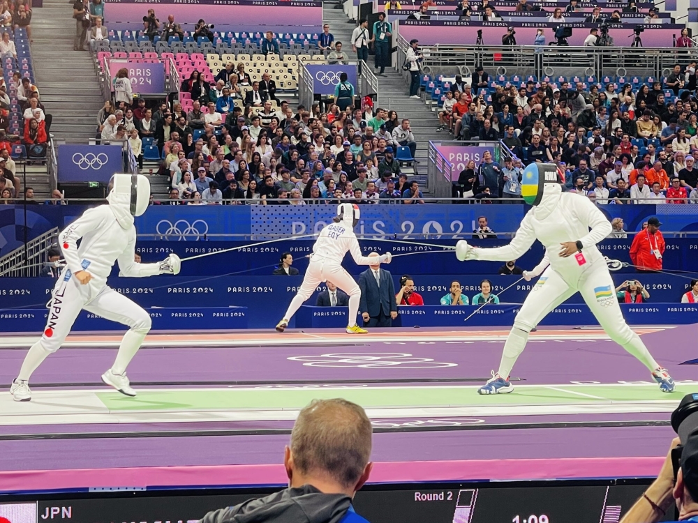 Rwandan fencer Uwihoreye Tufaha lost her preliminary round match in the Women&#039;s Épée category with a score of 15-7 against Miho Yoshimura of Japan. Courtesy