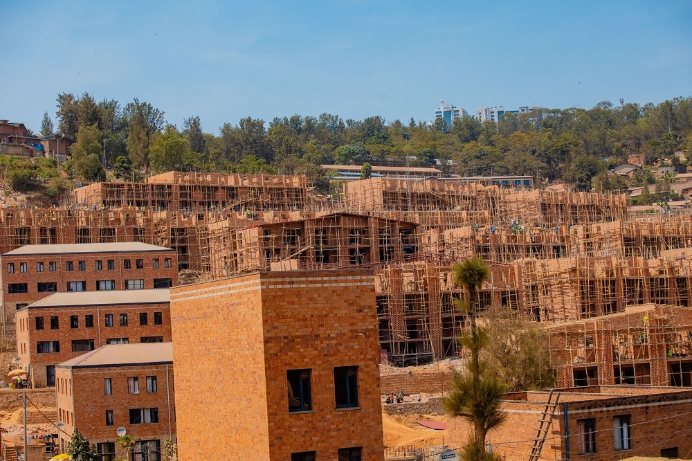 A landscape view of the ongoing construction works of Mpazi Rehousing Project to accomodate residents who live nearby Mpazi drainage in Nyarugenge. Courtesy