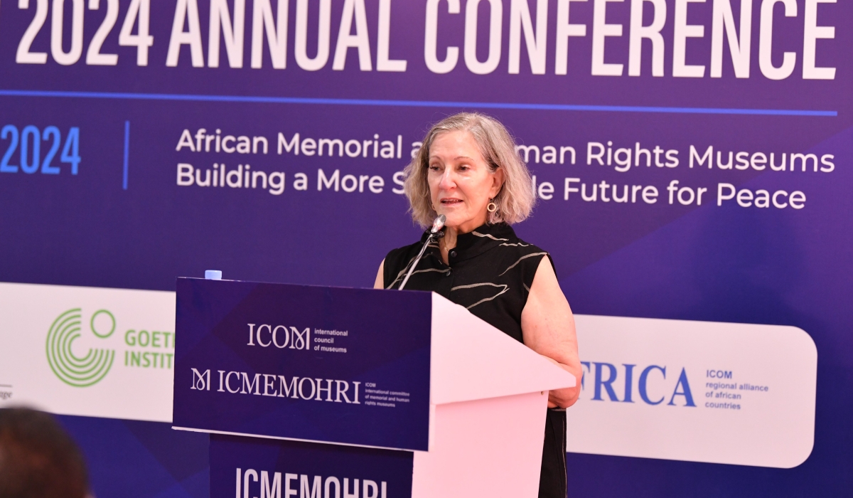 Jane E. Klinger, a special advisor and senior research conservator at the United States Holocaust Memorial Museum who serves as the chairperson of ICMEMOHRI delivers remarks at the meeting in Kigali on July 29. Courtesy