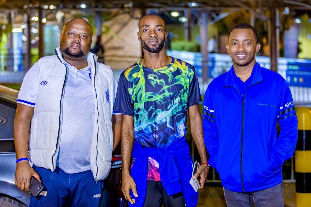 Nathanael Iga Ndwangou, a 21-year-old Gabonese forward on his arrival at Kigali International Airport on Monday, July 29. Courtesy