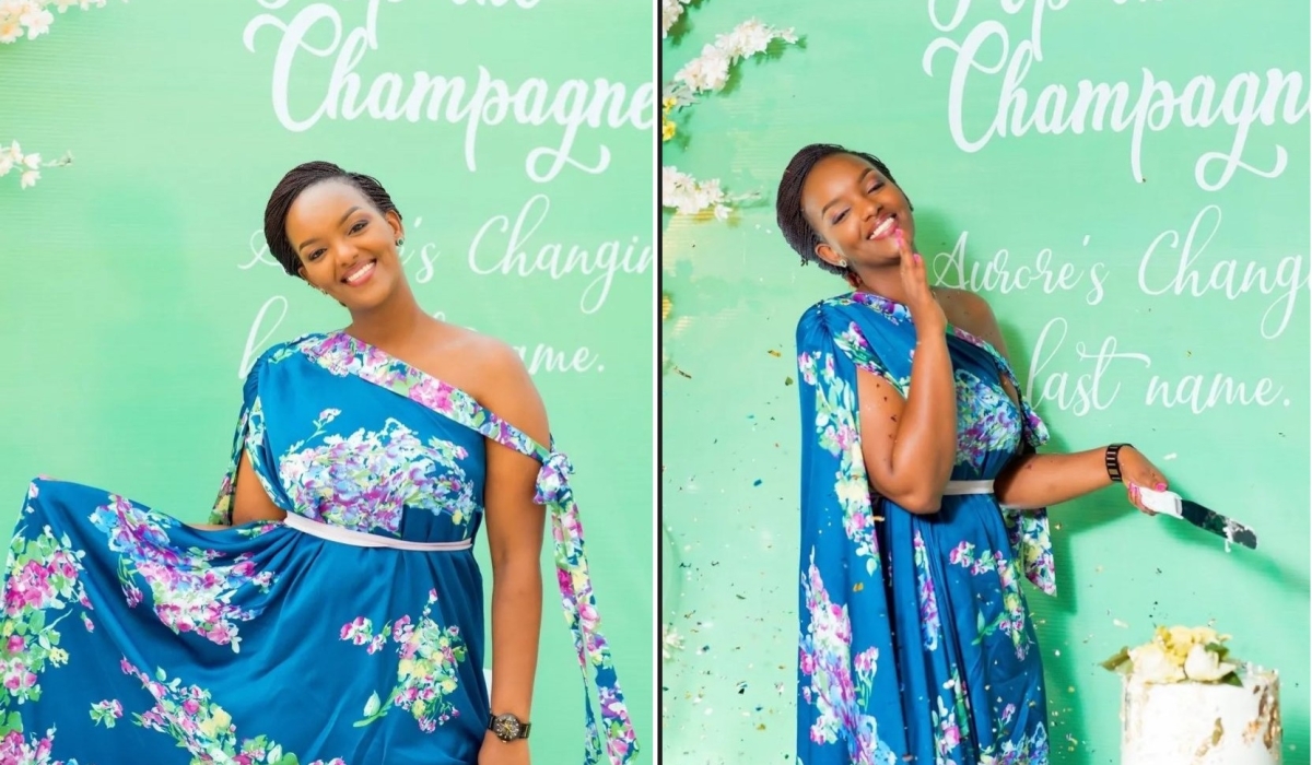 Former Miss Rwanda Aurore Kayibanda poses for a photo at her bride shower in Kigali ahead of her wedding.