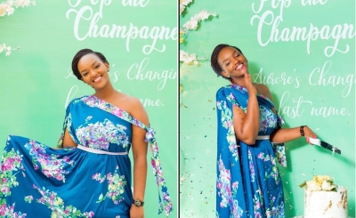 Former Miss Rwanda Aurore Kayibanda poses for a photo at her bride shower in Kigali ahead of her wedding.