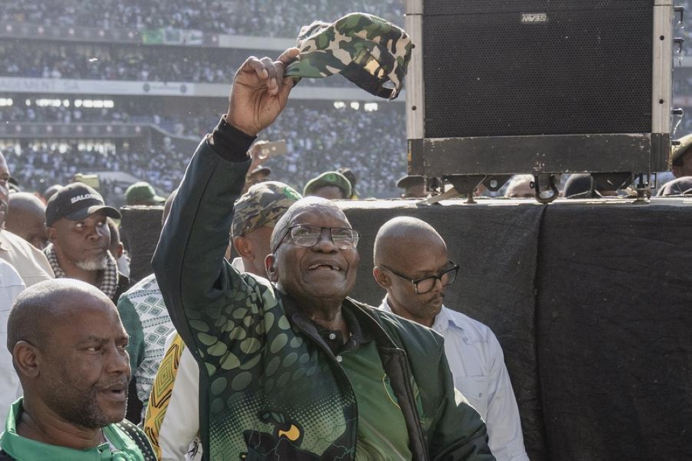 Jacob Zuma attends a campaign of the uMkhonto weSizwe (MK) Party in Johannesburg, South Africa, May 18, 2024. South Africa&#039;s Constitutional Court, the country&#039;s highest court, ruled on Monday that former president Jacob Zuma is not eligible to run for parliament in the upcoming elections. (Photo by Ihsaan Haffejee/Xinhua)