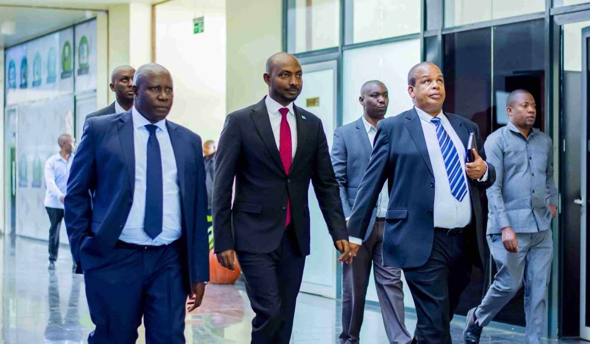 The Judge President of the East African Court of Justice, Justice Nestor Kayobera (left), the Chief Justice of Somalia, Bashe Yusuf Ahmed (centre) and EACJ Principal Judge Yohanne Masara at the EAC Headquarters in Arusha, Tanzania.