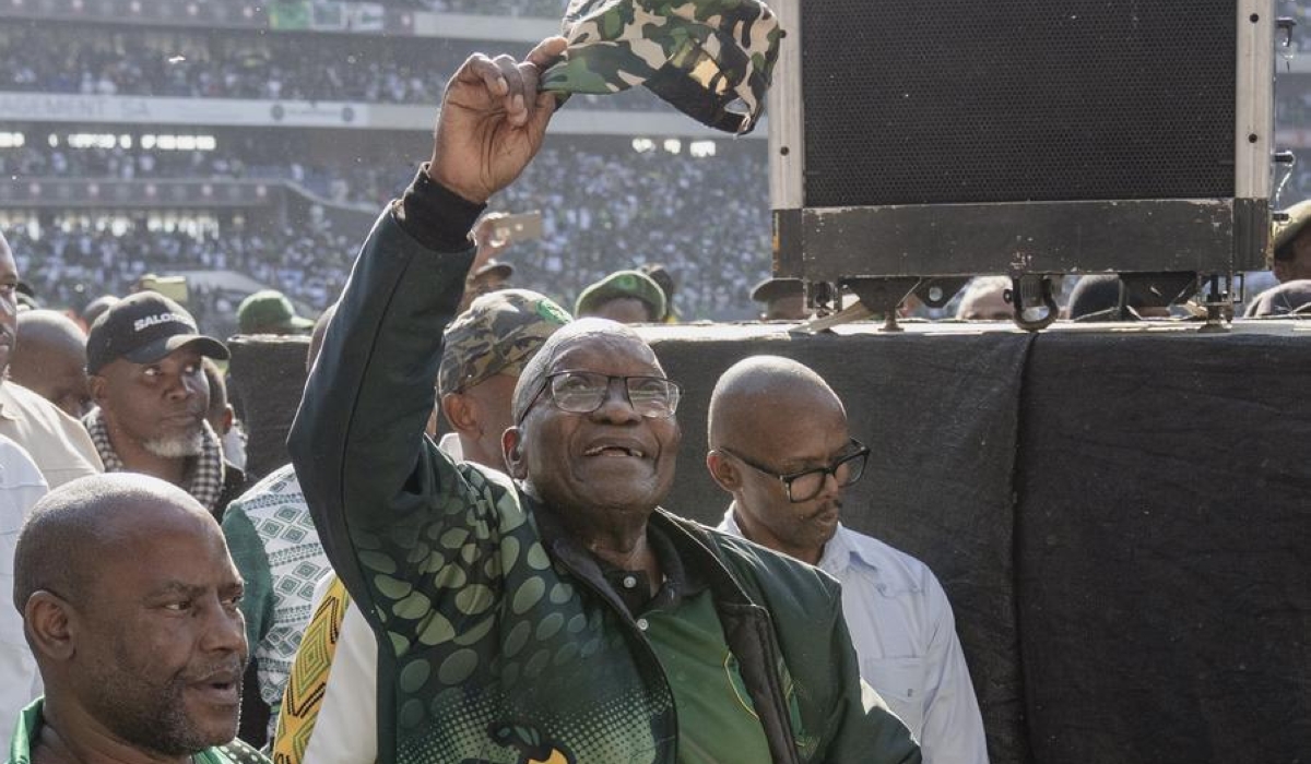 Jacob Zuma attends a campaign of the uMkhonto weSizwe (MK) Party in Johannesburg, South Africa, May 18, 2024. South Africa&#039;s Constitutional Court, the country&#039;s highest court, ruled on Monday that former president Jacob Zuma is not eligible to run for parliament in the upcoming elections. (Photo by Ihsaan Haffejee/Xinhua)