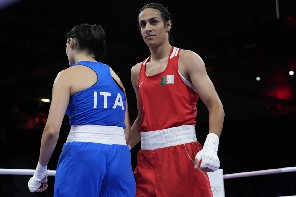 Algeria&#039;s Imane Khelif after defeating Italy&#039;s Angela Carini in their women&#039;s 66kg preliminary boxing match at the 2024 Summer Olympics, Thursday, August 1, in Paris, France (AP Photo-John Locher)