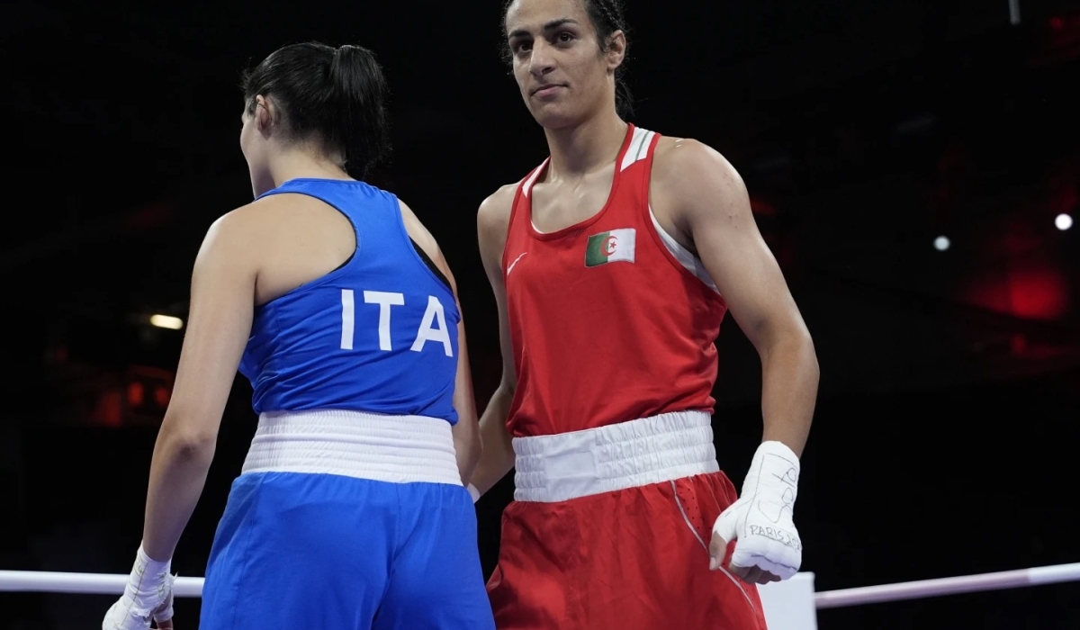 Algeria&#039;s Imane Khelif after defeating Italy&#039;s Angela Carini in their women&#039;s 66kg preliminary boxing match at the 2024 Summer Olympics, Thursday, August 1, in Paris, France (AP Photo-John Locher)