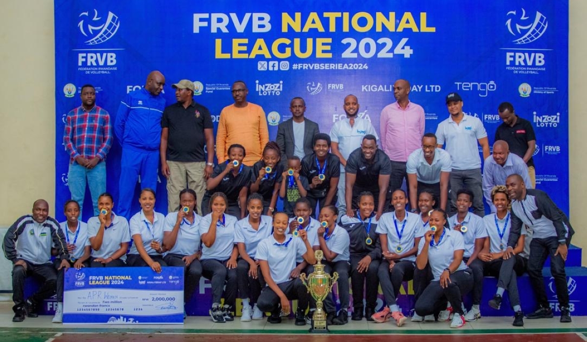 APR Women Volleyball Club poses after winning the FRVB( federation Rwandeise de Volleyball National League) 2024. Photo Courtesy