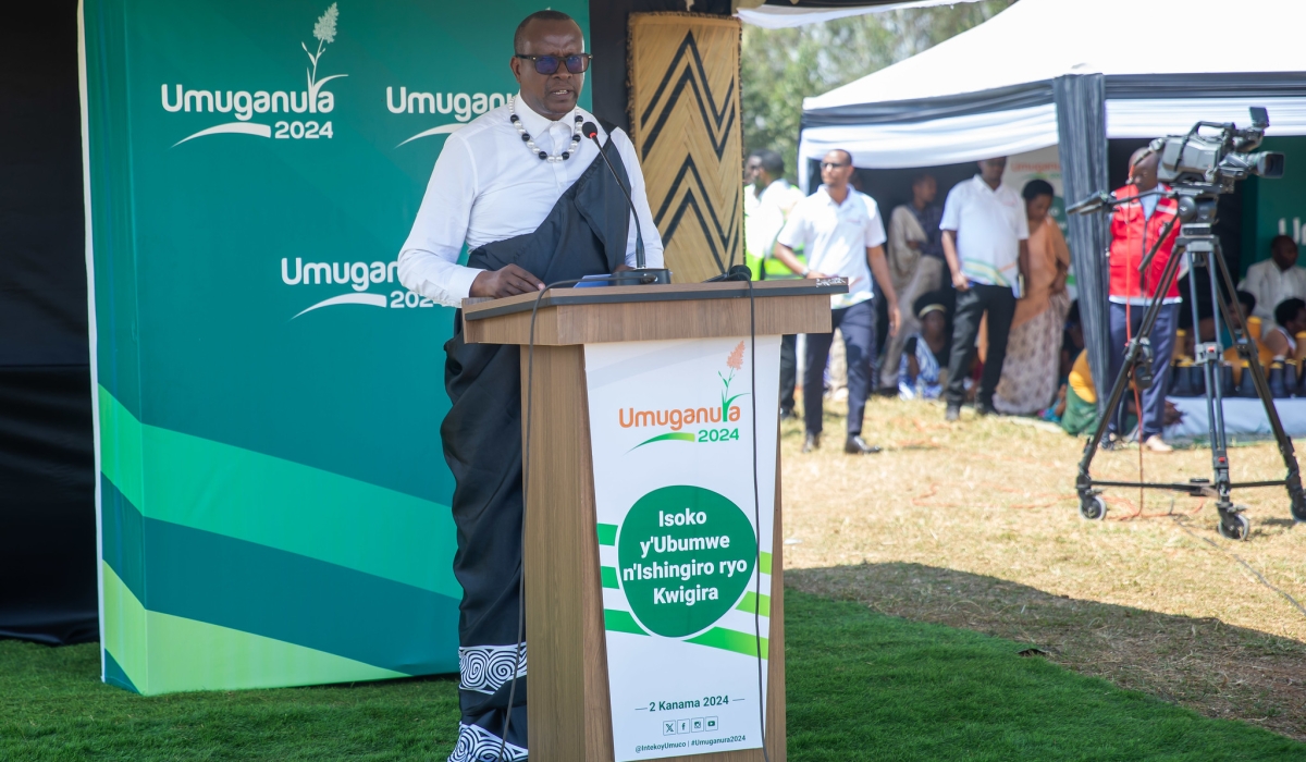 Minister of National Unity and Civic Engagement, Jean-Damascène Bizimana, addresses the event on Friday, August 2. All photos by Willy Mucyo