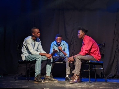 Poets during a performance  at a dazzling celebration of Rwandan culture under the theme of Umuganura through poetry at L&#039;espace. Courtesy