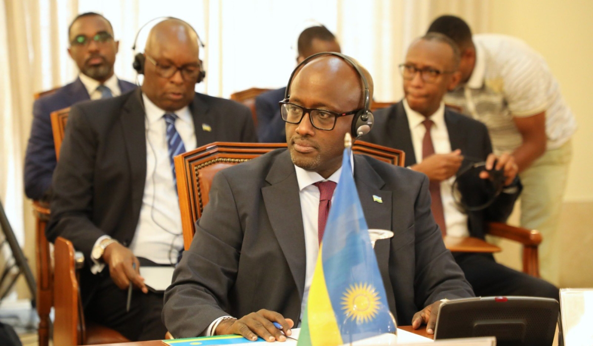 Rwanda&#039;s Minister of Foreign Affairs and International Cooperation Olivier Nduhungirehe during the meeting in Luanda on Tuesday July 30