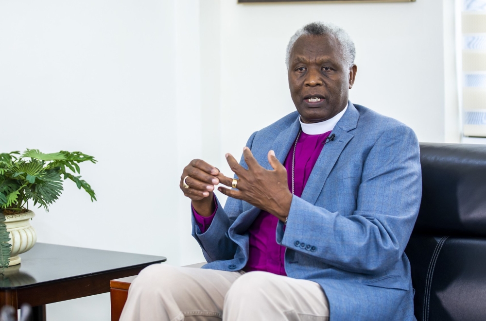 The Archbishop of the Anglican Church of Rwanda and Vice Chairman of the Rwanda Interfaith Council (RIC) Laurent Mbanda, during an interview with The New
Times on April 3, 2023. Following the closure of over 5,600 places of worship, including 100 cave churches over failing to meet the legal requirements governing faith-based organizations (FBOs) in Rwanda, on Tuesday, August 6, the Archbishop Mbanda said that “We knew what to do. But we relaxed”. Photo by Olivier Mugwiza. 