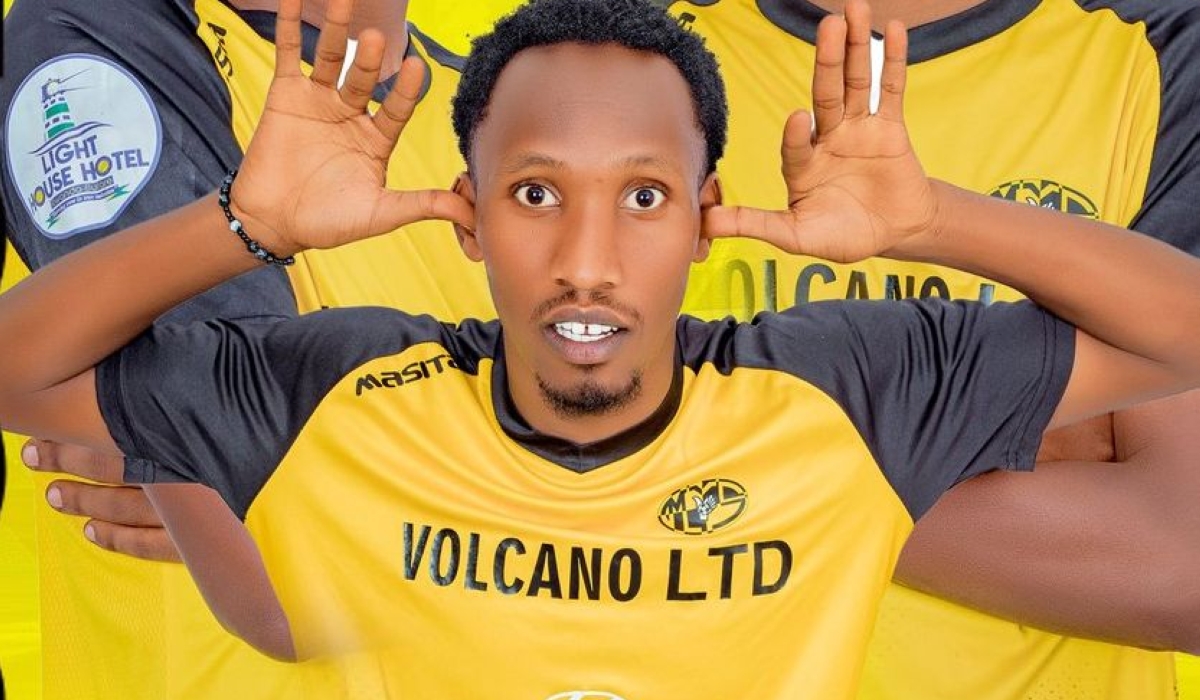 Justin Irumva poses in the Mukura VS jersey after joing the club.