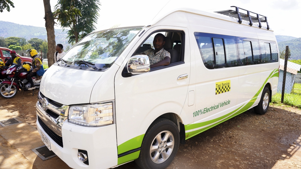 One of the electric taxi vans that transport passengers in Kigali. Photo by Craish Bahizi