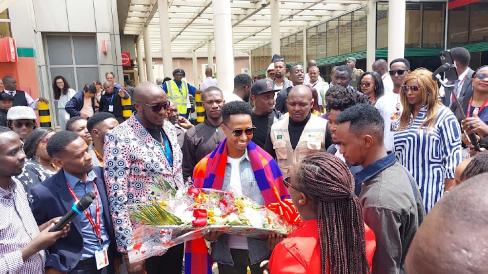 Rwandan gospel musician Israel Mbonyicyambu, known as Israel Mbonyi, on his arrival at Jomo Kenyatta International Airport in Nairobi, Kenya, on Wednesday, August 7.