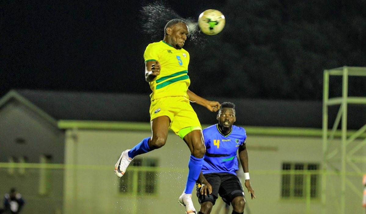 Former Rwanda international Meddie Kagere heads the ball during a past game against Tanzania at Kigali Pelé Stadium. The 37-year-old said that he still has many years of playing football. Photo: File